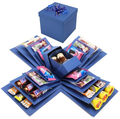 Candcamp Explosion Box, Surprise Case DIY Explosion Gift Cardboard, 5 Layer Creative Surprise Container for Anniversary Festival Record Memories Blue