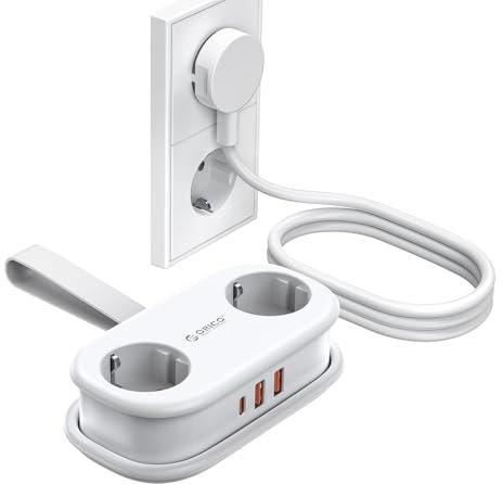 ORICO Steckdosenleiste mit USB C PD 20W, 2 Fächern Reise-Mehrfachsteckdose und 3 USB (1 USB C) Ladeanschlüssen Kompatibel mit Telefon, mit 1,5m Kabel für das Home Office auf dem Schiff (AP3-Weiß)