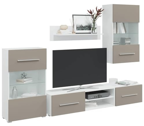 Rantry Möbler TV-skåp 5 st med LED-belysning grå spånsten, möbler TV-hållare TV-bänk låg skåp för industriellt vardagsrum TV-ställ vardagsrum