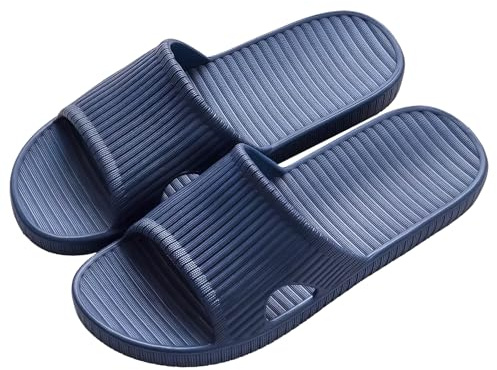 AUFIKR Pantoufles unisexe pour femmes et hommes, sandales de douche à glissière à bout ouvert pour la plage, la salle de bain, la maison, le bord de piscine, le jardin, bleu, 41/42 EU