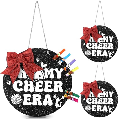 Threehoney 2 Sets Cheer Pin Me Holder Diameter 11 Inch Display Board Cheerleader Team Gifts Wooden Spirit for Girls Coach Wall Hanging Cheerleading Competition Pin Holder(in My Cheer Era)