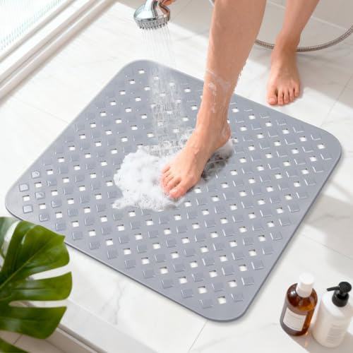 Duschmatte rutschfest, schimmelresistente Antirutschmatte Dusche Duscheinlage rutschfest mit Saugnäpfen 100% BPA-frei, maschinenwaschbar, für Dusche und Badewanne, 53x53cm, Hautsensitiv