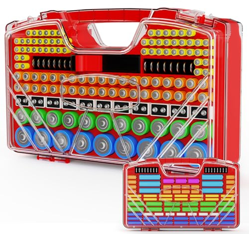 Battery Organizer Storage Case, Battery Storage Holder Organizer Box with Tester - 285 Batteries Double-Sided Variety Pack, Holds AA AAA 4A C D Cell 9V 3V Lithium LR44 CR2 CR123 CR1632 18650 Button