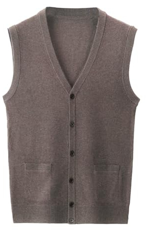 Celanisai Gilet lavorato a maglia da uomo, senza maniche, con scollo a V, in cotone, per uomo, con bottone, per il tempo libero, in maglia, tinta unita