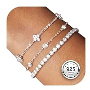 Finrezio 3 Pcs Silver Bracelets for Women Sterling Silver Bracelet Set