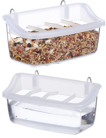 DOITOOL 2 Pièces Mangeoire pour Oiseaux Extérieur Plastique Transparent avec Compartiments Suspendue Anti-gaspillage et Anti-Projections Compatible Cage pour Perroquets et Petits Oiseaux