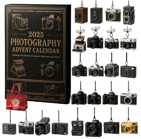 2025 julkalender, 24-dagars nedräkningskamera, berlock, hänge för fotografer och konstälskare, samlare, perfekt som festgåvor för pojkar, flickor, tonårs- och klassrumsbelöningar (svart)