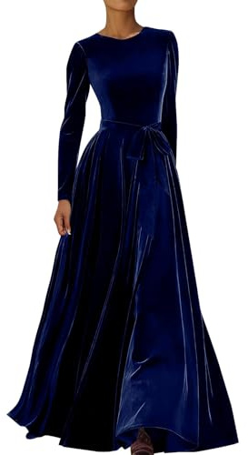 Generisch - Abito lungo in velluto da donna con maniche lunghe - Elegante abito da sera in stile vintage | Abito da sera a linea A per occasioni speciali, XXL