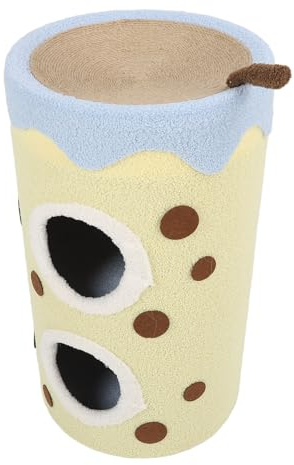 Segrehy Niche pour Chat avec Tapis à gratter en sisal en Forme de tonneau pour Animaux de Compagnie, cachette pour Chat, Grotte Couverte pour Chats d'intérieur, Grande Famille (Double Couche)