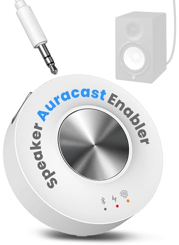 Avantree AuraLink – Framåtkompatibel Auracast & klassisk Bluetooth-mottagare för högtalare & ljudsystem, 100 meter lång räckvidd, 20 timmars bärbar eller stationär användning, en-till-många lyssning