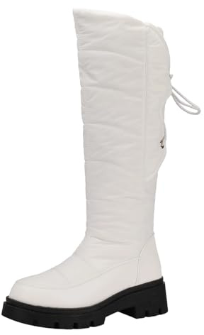 Generisch Bottes d'équitation chaudes pour femme - Bottes d'hiver moyennes - Bottes thermiques doublées avec lacets à l'arrière et semelle épaisse, Blanc., 35 EU