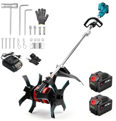 ONEVAN Batteridriven trädgårdfräs, borstlös jordhacka batteri med 2 x 4,5 Ah batteri, 23 cm arbetsdjup och 24 cm arbetsbredd, senaste förstorade manganblad, justerbart handtag, för grönsaksbädd