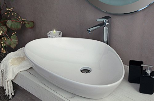 Yellowshop - Lavabo Da Appoggio Cm 67 x 44 Bacinella Lavandino Lavello In Ceramica Bianco Sanitari Bagno Design Moderno Modello Jazz