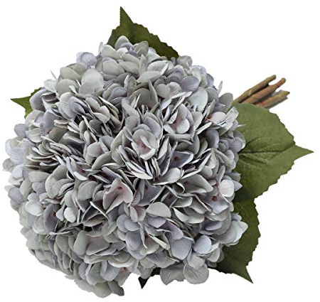Tifuly - Flor de hidrangea Artificial, 5 Unidades Sencillas de Seda Larga con Varilla de 6,3 Pulgadas, Cabeza de Hortensia Ramos para Boda, hogar, Hotel, decoración de Fiesta, arreglo Floral (Azul