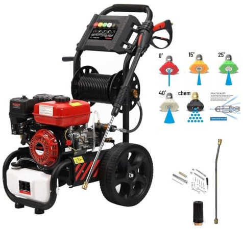 Nettoyeur Alimenté au gaz haute pression à essence DEALOURUS 8.0HP Nettoyeur à haute pression motorisée - 3950psi/272Bar