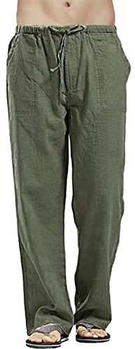 RITOSTA Pantalones Informales para Hombre Pantalon Lino Hombre Cargo Pantalones de Algodón Pantalones Deportivos Verano Casuales Anchos Largos Pantalón Cargo con 4 Bolsillos (Ejercito Verde, XL)