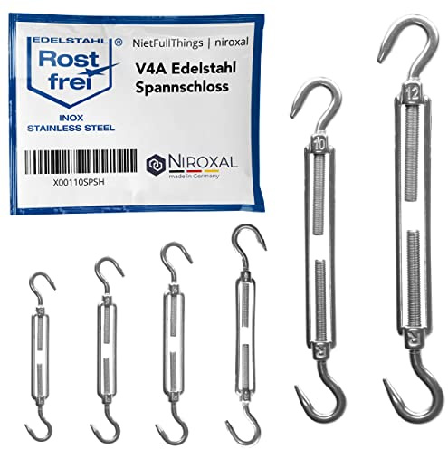 Gancho tensor de acero inoxidable – 10 mm – 1 pieza – V4A (A4) – tensor de cuerda/tensor de alambre inoxidable