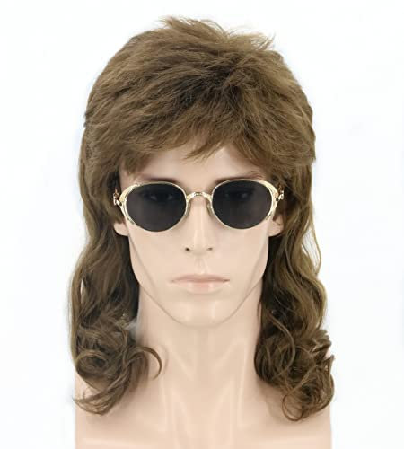 LeMarnia Herren 80er Jahre Vokuhila Perücke Rocker Punk Popstar Perücke Lange Lockig Halloween Party Kostüm-Perücken