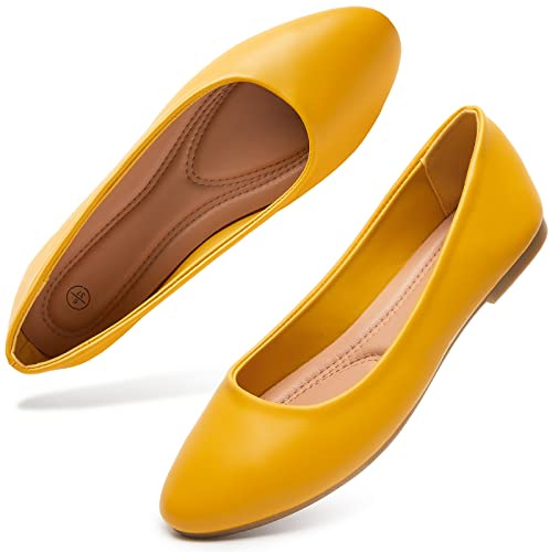 hash bubbie Women's Ballet Flats Shoes Dress Slip on Shoes Yellow US7