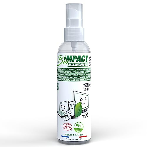 BIOIMPACT Spray pulizia per laptop e occhiali (250ml) detergente ecologico per telefono, smartphone, tablet - 99% naturale certificato da ECOCERT