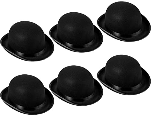 SATINIOR 6 Pcs Felt Bowler Top Hats Bulk for Magician Steampunk Halloween Costume Dress up Men Women Cosplay Party (Bowler,Black 6)