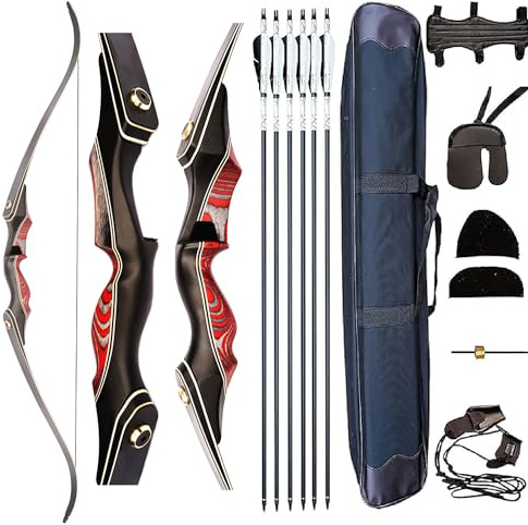 PMZ Recurve Bow and Arrow Set, Newset Professional Aldults Archery Hunting Bow Kit, 60'' Wooden Takedown Bow, for Youth Beginners to Advanced Outdoor Practice & Hunting, Right Hand, 50 lbs