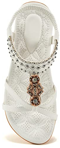 Alicegana Womens Sandals Shoes Comfort Walking with Non Slip on Casual Summer 2026 Shoes Dress Ankle Elastic Jeweled Bohemian Flats Vacation Wedding