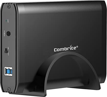 Combrite 3.5 Inch External Hard Drive Enclosure USB 3.0 for 3.5 SATA III HDD, Aluminium Metal Case, For Windows, Mac OS, PC, Laptop, PS4/5, XBox - Vertical Stand and 12V 2A UK Power Adapter