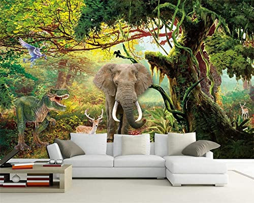 3D Wandtapete Tiere Dinosaurier Und Elefanten Im Urwald Fototapeten Wohnzimmer Tv Sofa Thema Hotel Luxus Hintergrund Wandmalerei Wohnkultur Abziehen Und Aufkleben Wandkunst Selbstkle 140(B) x70(H) cm