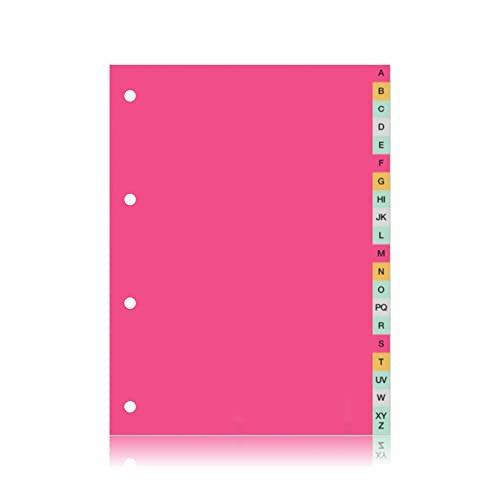 Index Dividers A-Z Folder Divider Reinforced Pink Subject Divider for Files Documents Or Ring Binders Multi Punched Alphabetical Tabs Ideal Organization for School Office Home (20pack) (A4)