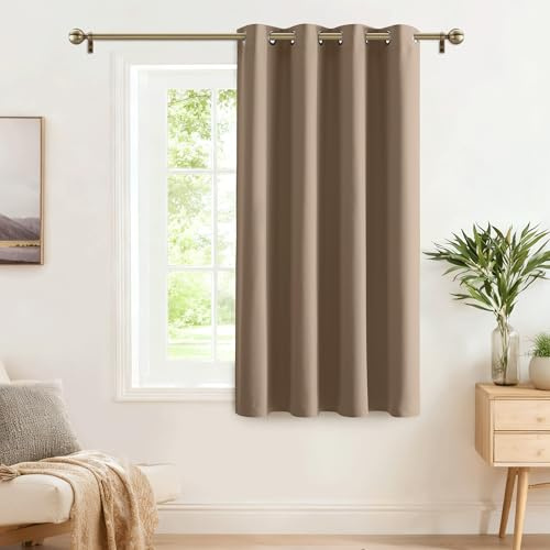 Pony Dance Barnrum gardiner med öljetter - ogenomskinliga gardiner kort termisk gardin värmeskydd gardiner med öljetter köksgardiner 1 st H 90 cm x B 132 cm, cappuccino