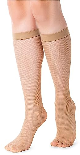 NOQ Chaussettes montantes pour femme - Type résille - Sans pression - Noir et beige - Maille filet avec haut confortable - Lingerie pour femme - Taille unique Ramona, beige, Taille unique