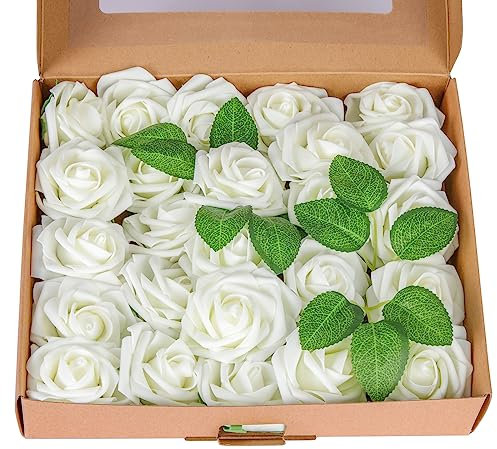 LEUTED 25 Stück Künstliche Blumen Rosen, Kunstblumen Schaumrosen, Fake Rosen mit Stielen Gefälscht, Rosenköpfe Gefälschte Kunstrose DIY für Hochzeit deko, Geburtstagsdeko, Heimdekoration, Partei