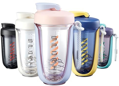 Qavi Protein Shaker Bottle With Stainless Steel Mixing Wire Ball and Rope, Premium Shaker Made of Tritan Materiel BPA Free, Durable Leakproof And Odourless | 590ml Purple