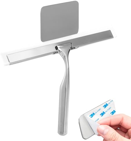 bremermann Bad-Serie Lucente Tape - Duschabzieher aus Edelstahl hochglänzend - inkl. Wandhalterung - kein Bohren 3M Klebebefestigung