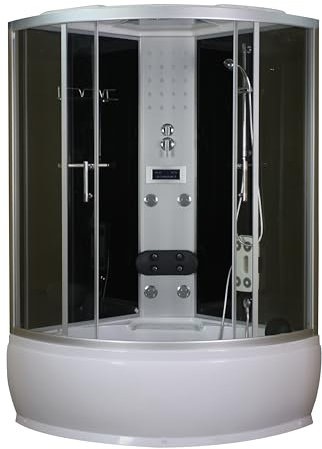 SANOTECHNIK Komplettduschkabine SALSA 120×120×227?cm – All in One Dampfdusche | 5 mm ESG Glas, 4 Massagedüsen + 4 Rückenjets, Kopf- & Handbrause mit LED, Touch-Radio & Ventilator, TR20