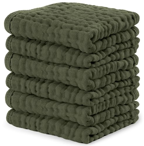 Kelp Bekväma ungar muslin baby tvättlappar – mjuka bomullstvättdukar för känslig hud – 25 cm x 25 cm – 6-pack