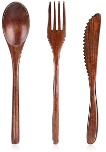 Set di 3 posate in legno, riutilizzabili giapponesi, posate in stile giapponese, cucchiaio portatile, forchetta, coltello, stoviglie da campeggio, stoviglie da viaggio, per cucina, casa, ufficio, idea