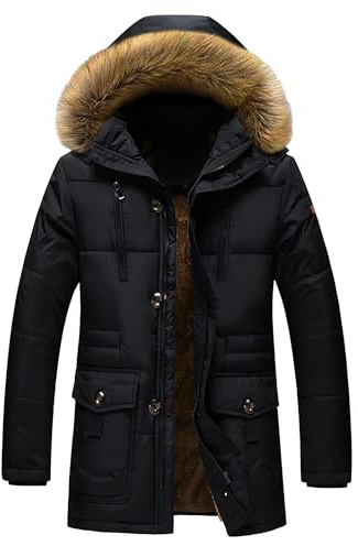 ZDJSWJ Män pälskrage huva tjock dunjacka parkas varm dunjacka stor hög vattentät lång kappa, svart, XXL