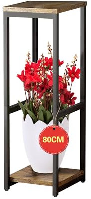 MEEYUU - Support à 2 niveaux en métal de 80 cm pour plantes d'angle moderne en bois - Étagère pour plantes d'intérieur, support carré pour pots de fleurs (2 niveaux - Noir)