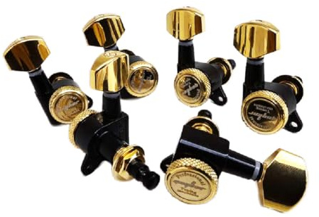 Guyker Guitar Locking Tuners (6 for Right) - 1:18 Lock String Tuning Key Pegs Machine Head Replacement for ST TL SG LP Style Electric, Folk or Acoustic Guitars - Gold+Black