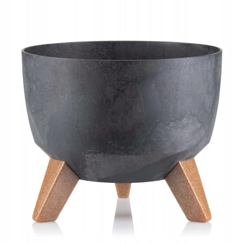 HowHomely Deko Blumentopf mit 3 Beinen Hoch 15 cm - Betonoptik Blumenübertopf - Langlebige und Leichte Übertopf 25 cm Durchmesser für Wohnzimmer Garten oder Terrasse