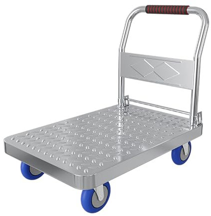 Carrelli a piattaforma Carrello Con Piattaforma Per Carichi Pesanti 300 Kg, Carrello A Pianale In Acciaio Con Pianale Lungo, Carrello Con Piattaforma Con Ruote Frenate Carrell(Size:73*48,Color:silver)