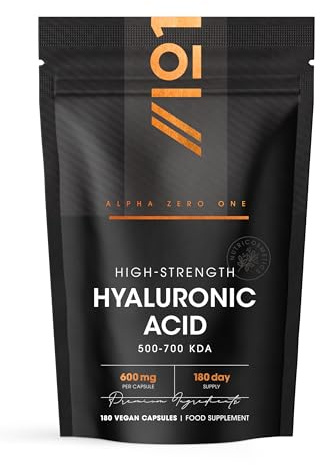 Hyaluronic Acid Supplement 600mg (500-700 KDA) - 180 Vegan Triple Strength Hyaluronic Acid Capsules - 6 Month Supply - Natural Skin, Hair & Joint Supplement for Women & Men - Superior Absorption