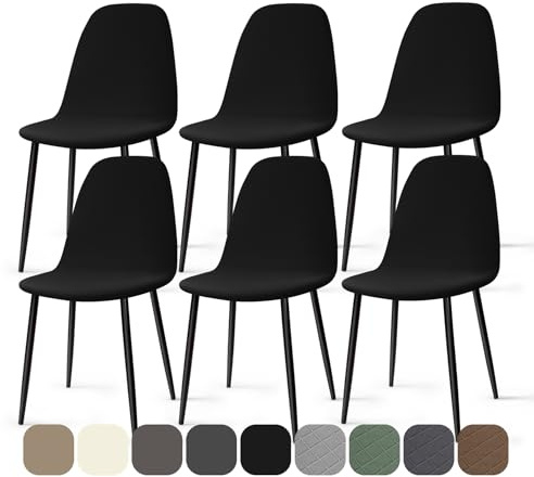 Stolsöverdrag 6 Stycken Stretch Spandex Matstolsöverdrag Skal Matstolsskydd Modern Matstolar Överdrag Avtagbart Tvättbart Stolsskydd för Matsal Kök Hotell Bankett (Svart, 6 Stycken)-KC