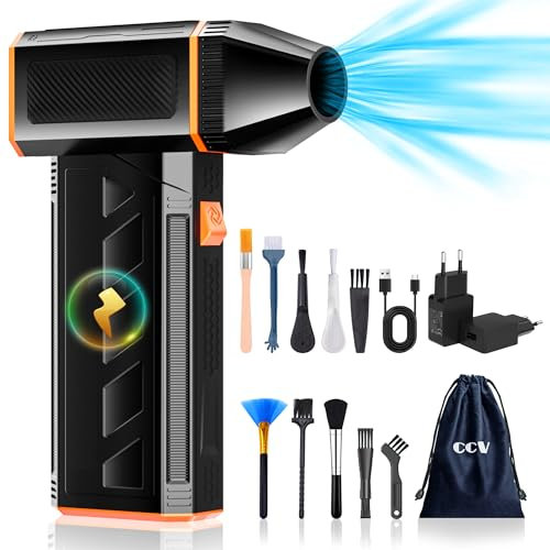 CCV Elektrische Staubgebläse Luftdruckspray, 3-Gang 130000 U/min, Druckluft Compressed Air Duster mit 2500mAh Akku, Reinigungsbürste und Tepy-c Schnellladung, für PC Reinigungsset, Auto, Sofa