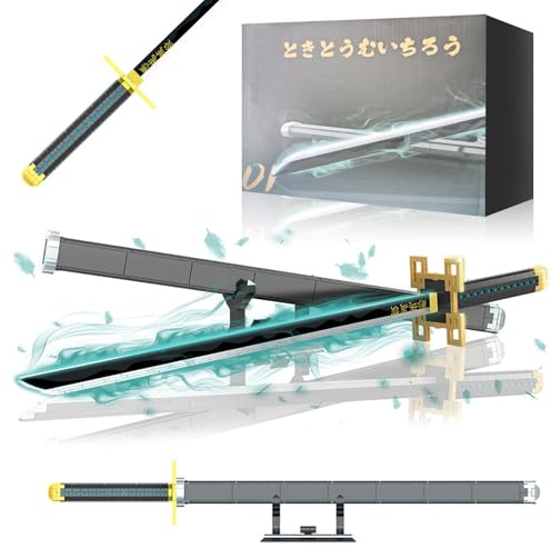 Katana Demon Slayer Bloques Construcción, 100cm Demon Slayer Espada Muichiro con Vaina y Soporte, Figuras Animación de Cosplay, Ideas de Regalo Coleccionables para Fans del Anime (771 Piezas)