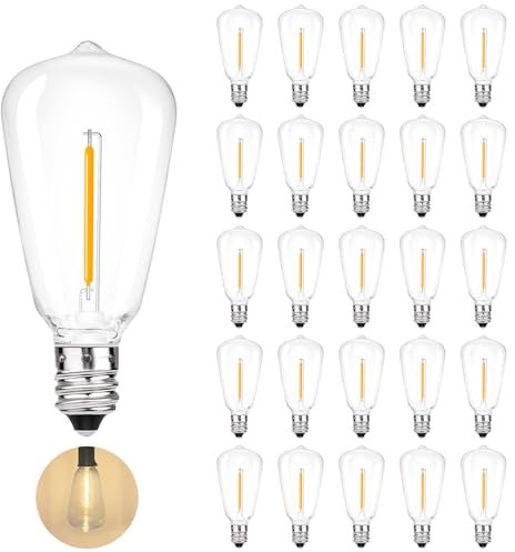 MZYOYO E12 LED Glühbirne,ST38 LED Glühbirnen Außen,Kunststoff,2700K Warmweiß LED Birnen,ST38 Ersatzbirnen für Lichterkette,für Party Dekoration,AC 230V, 0,7W Ersatz 5 Watt,25 Stück