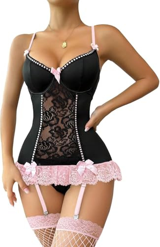 BEINF Set di Lingerie Sexy da Donna Completo Intimo Babydoll Notte 3 Pezzi