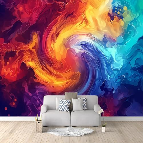 Photo Wallpaper 250 x 175 cm 3D Effect Murals Wallpaper Abstract Paint Swirls Poster Wallpaper Decoration for Bedroom Dining Room Kitchen and kidsroom Colorful Art Mural Wallpaper